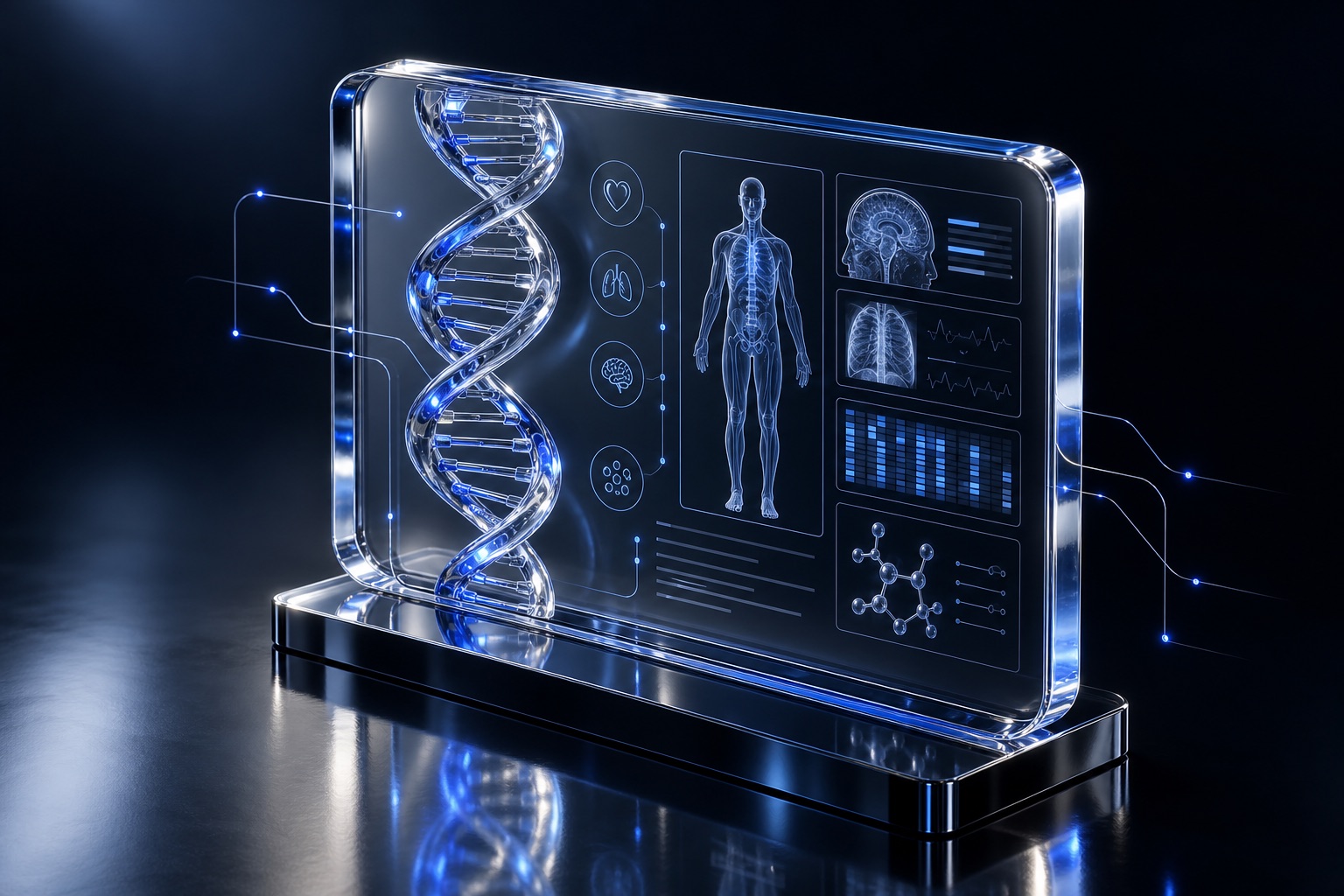 Electronic health record with mastery of medical terminology — conceptual illustration in blue glass
