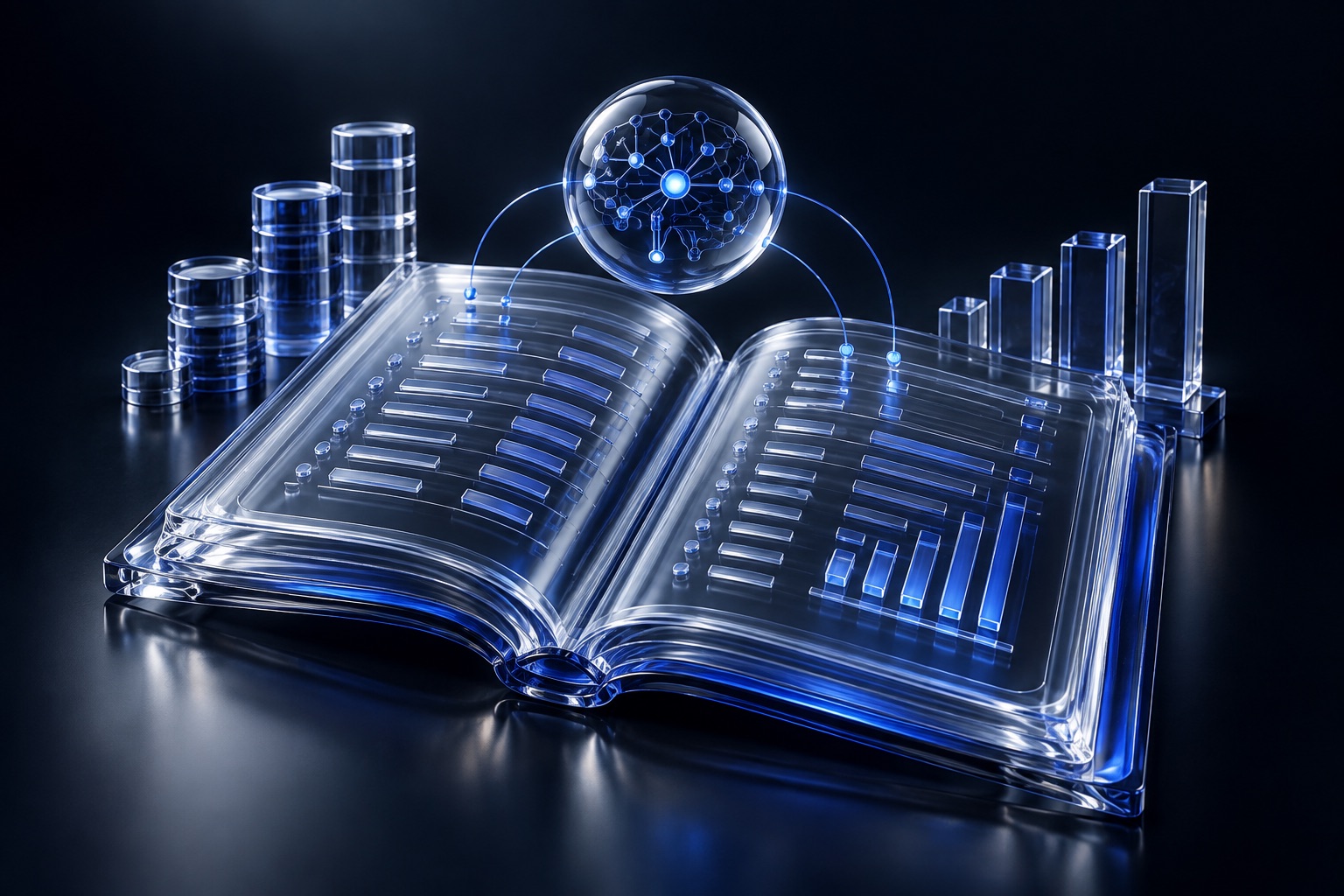 AI agent for interpreting general ledger accounts — conceptual illustration in blue glass