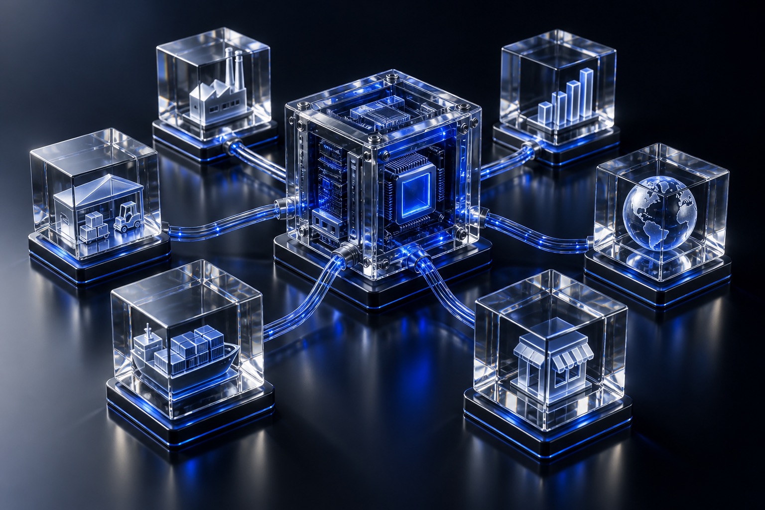 B2B platform for channels and market intelligence — conceptual illustration in blue glass