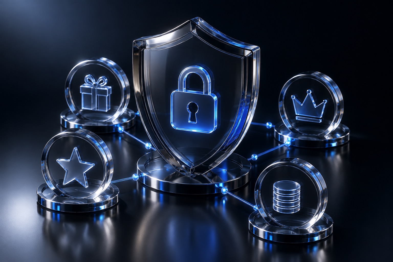 Digital security and efficiency with AI — conceptual illustration in blue glass